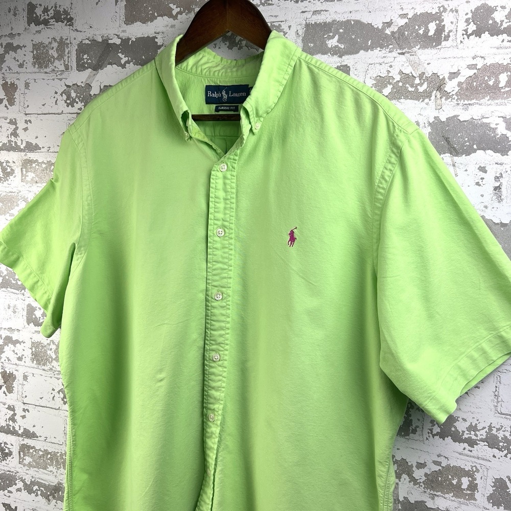 Vtg Polo Ralph Lauren Men's XL Button Down Shirt Lime Green Pink Pony Preppy Y2K - Picture 3 of 13